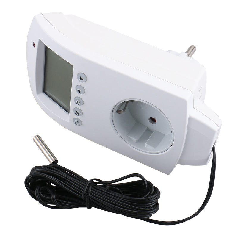Heschen Plug in Thermostat WG02TP,7 day programmable,LCD Digital Display,Heating & Cooling Outlet,3600W,external sensor