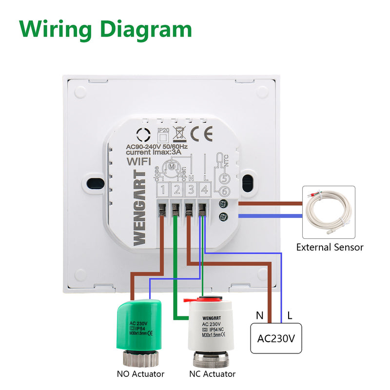 Heschen WiFi Thermostat WG611,Heat and Cold Mode AC230V Max3A 2.4GHz TUYA APP  for Radiant Floor Heating,Compatible with Alexa Echo/Google Home