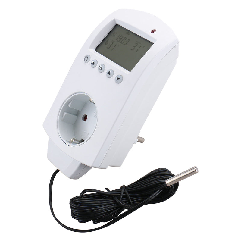 Heschen Plug in Thermostat WG02TP,7 day programmable,LCD Digital Display,Heating & Cooling Outlet,3600W,external sensor