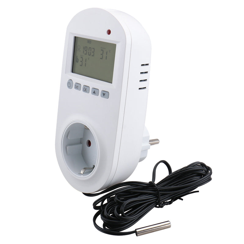 Heschen Plug in Thermostat WG02TPR,7 day programmable,LCD Digital Display,Heating & Cooling Outlet,3600W,external sensor