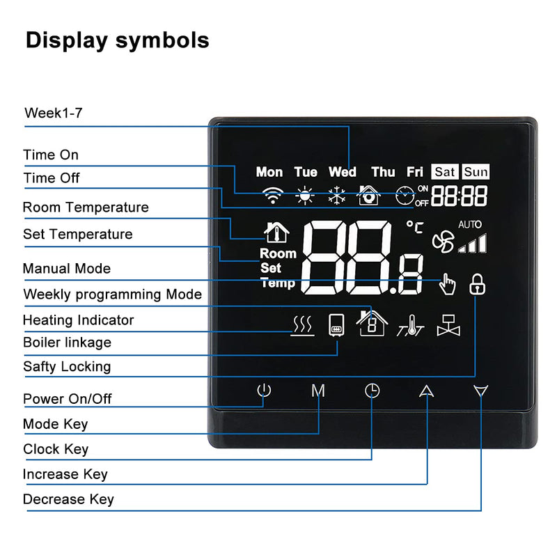 Heschen LCD Digital Programmable Thermostat DK-506 AC110V/AC220V 3Amp/16Amp Work for Under-Floor Temperature Controller Black