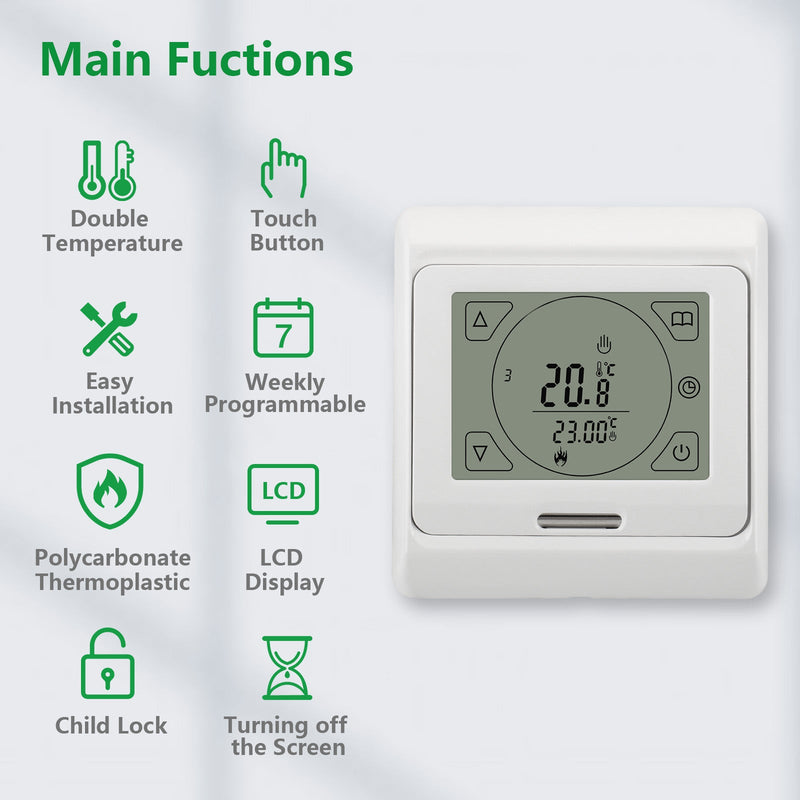 Heschen Programmable Thermostat WG809, 100Pack 3A, Touch Button, LCD display, Suitable for Water Heating System,White