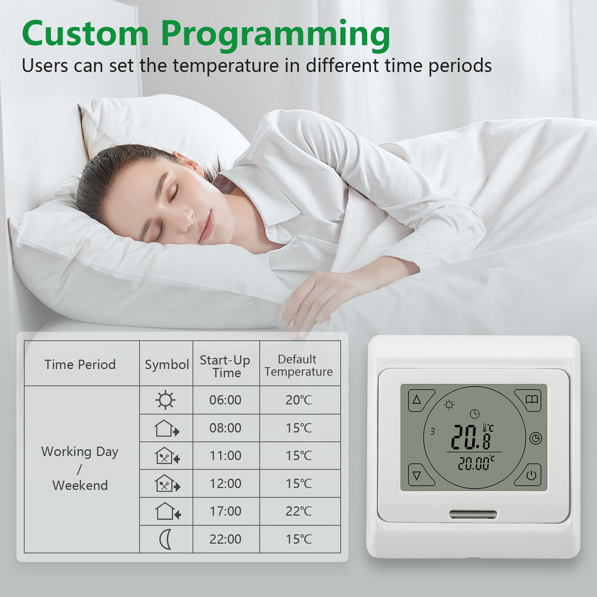Heschen Programmable Thermostat WG809, 100Pack 3A, Touch Button, LCD display, Suitable for Water Heating System,White