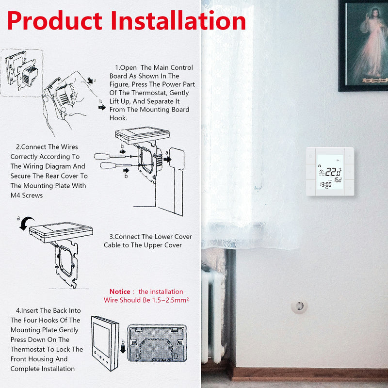 Heschen Room Thermostat WG352,AC230V Glass Touch Screen,3A
