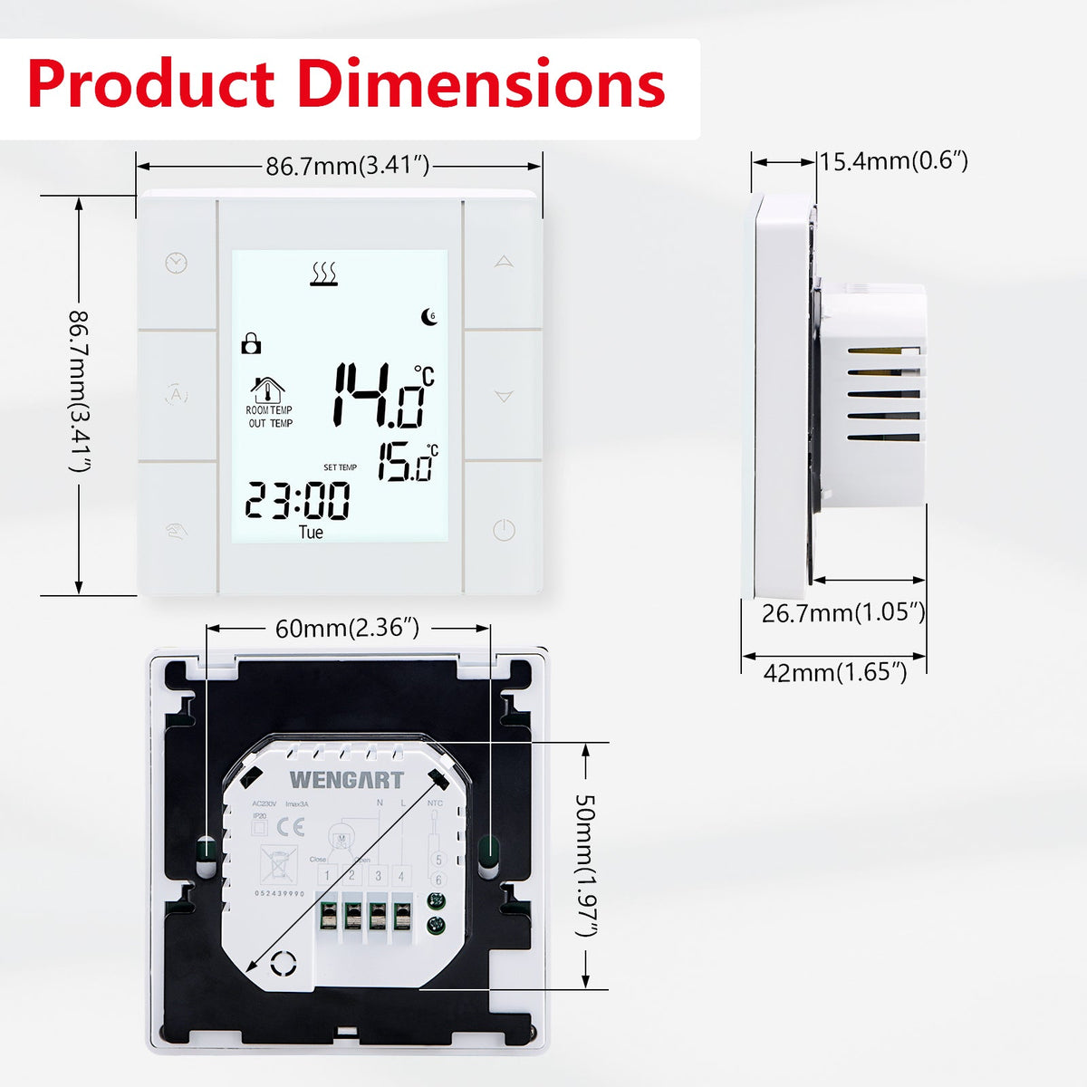Heschen Room Thermostat WG352,AC230V Glass Touch Screen,3A