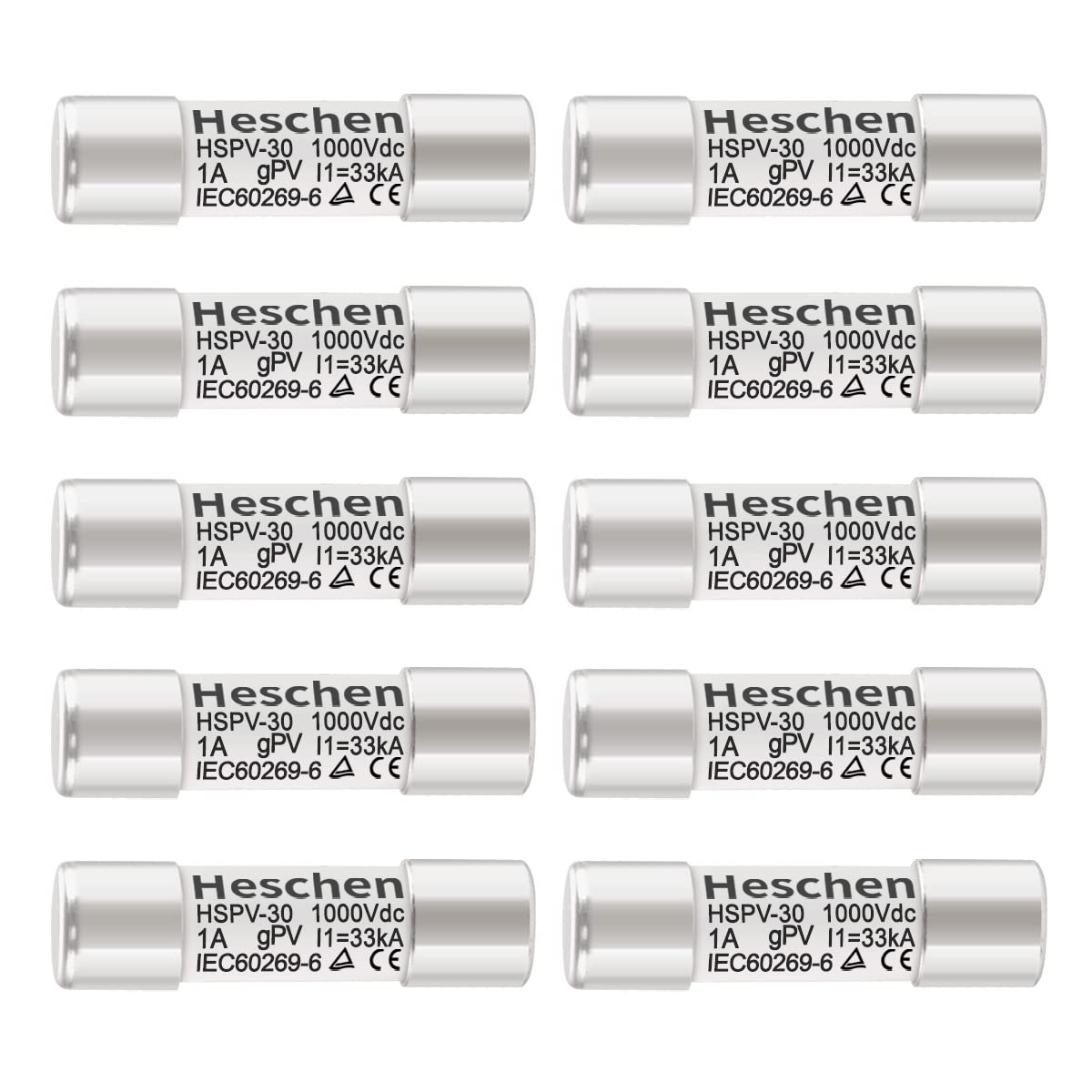 Solar DC1000V PV-Sicherung, Photovoltaik-Sicherungen, gPV-Typ Sicherungseinsatz, HSPV-30, 10 * 38mm, 1000VDC, I1 33kA, zum Schutz von Solar-PV-Systemen, 10 Stück