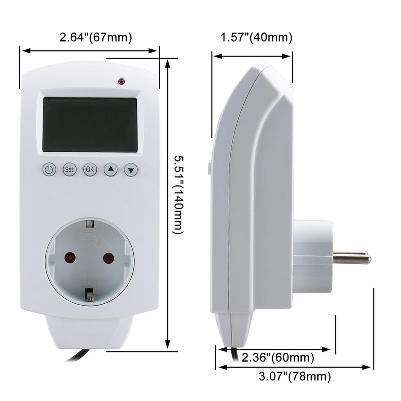 Heschen Plug in Thermostat WG02TP,7 day programmable,LCD Digital Display,Heating & Cooling Outlet,3600W,external sensor