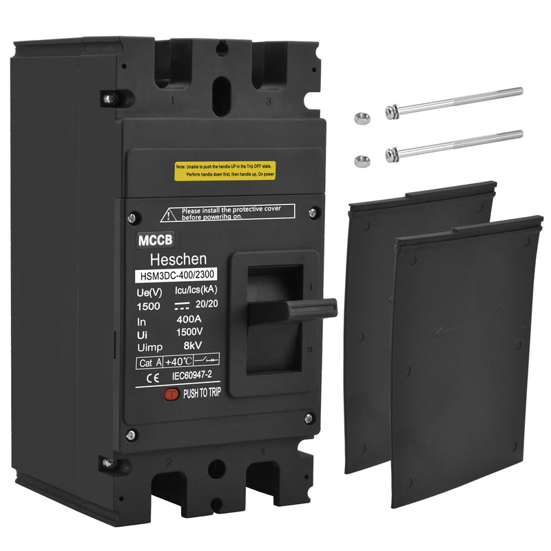 Heschen DC Molded Case Circuit Breaker MCCB, HSM3DC-400, 2 Poles, 1500V 400A, Photovoltaic Circuit Breaker, for Solar PV System Solar Panels Grid System