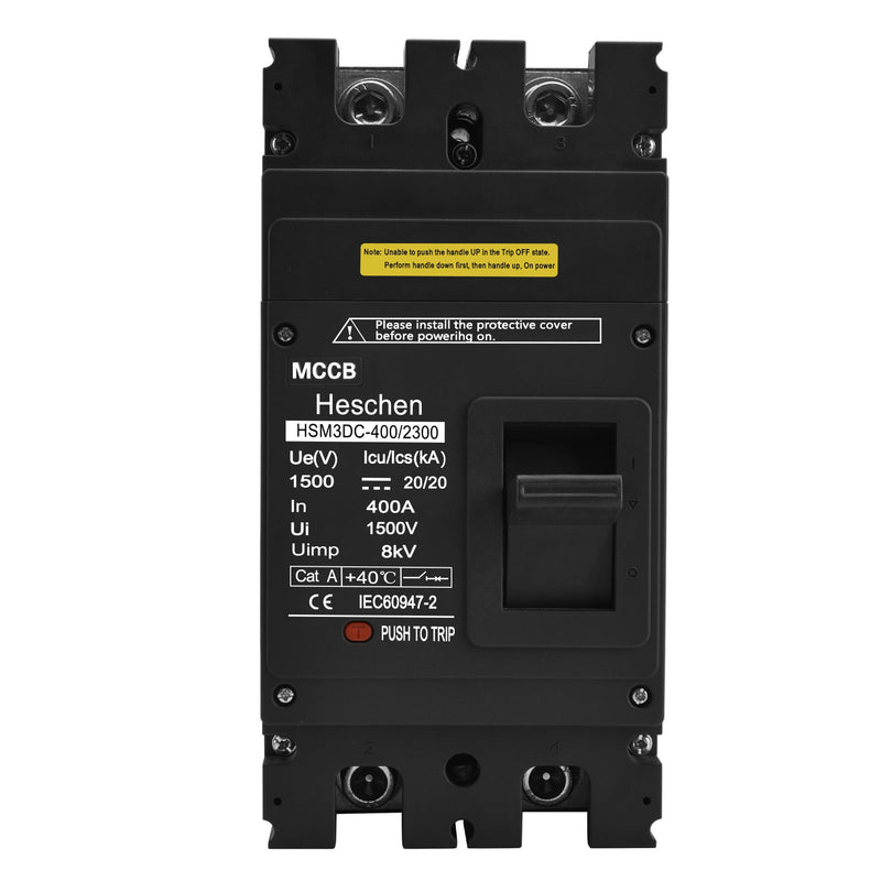 Heschen DC Molded Case Circuit Breaker MCCB, HSM3DC-400, 2 Poles, 1500V 400A, Photovoltaic Circuit Breaker, for Solar PV System Solar Panels Grid System