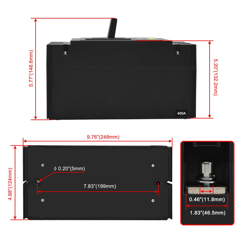 Heschen DC Molded Case Circuit Breaker MCCB, HSM3DC-400, 2 Poles, 1500V 400A, Photovoltaic Circuit Breaker, for Solar PV System Solar Panels Grid System