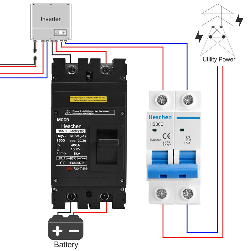 Heschen DC Molded Case Circuit Breaker MCCB, HSM3DC-400, 2 Poles, 1500V 400A, Photovoltaic Circuit Breaker, for Solar PV System Solar Panels Grid System