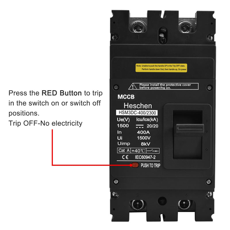 Heschen DC Molded Case Circuit Breaker MCCB, HSM3DC-400, 2 Poles, 1500V 400A, Photovoltaic Circuit Breaker, for Solar PV System Solar Panels Grid System