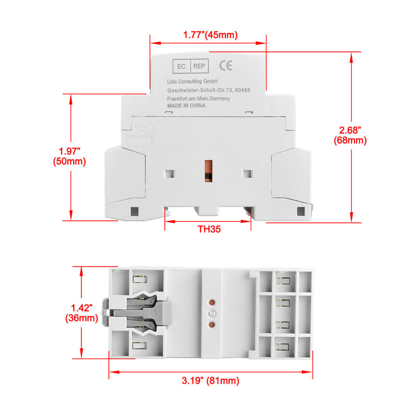 Household AC Contactor HS1-25 Ie 25A 4 Pole 2NO 2NC 12V Coil Voltage 35 mm DIN Rail Mount