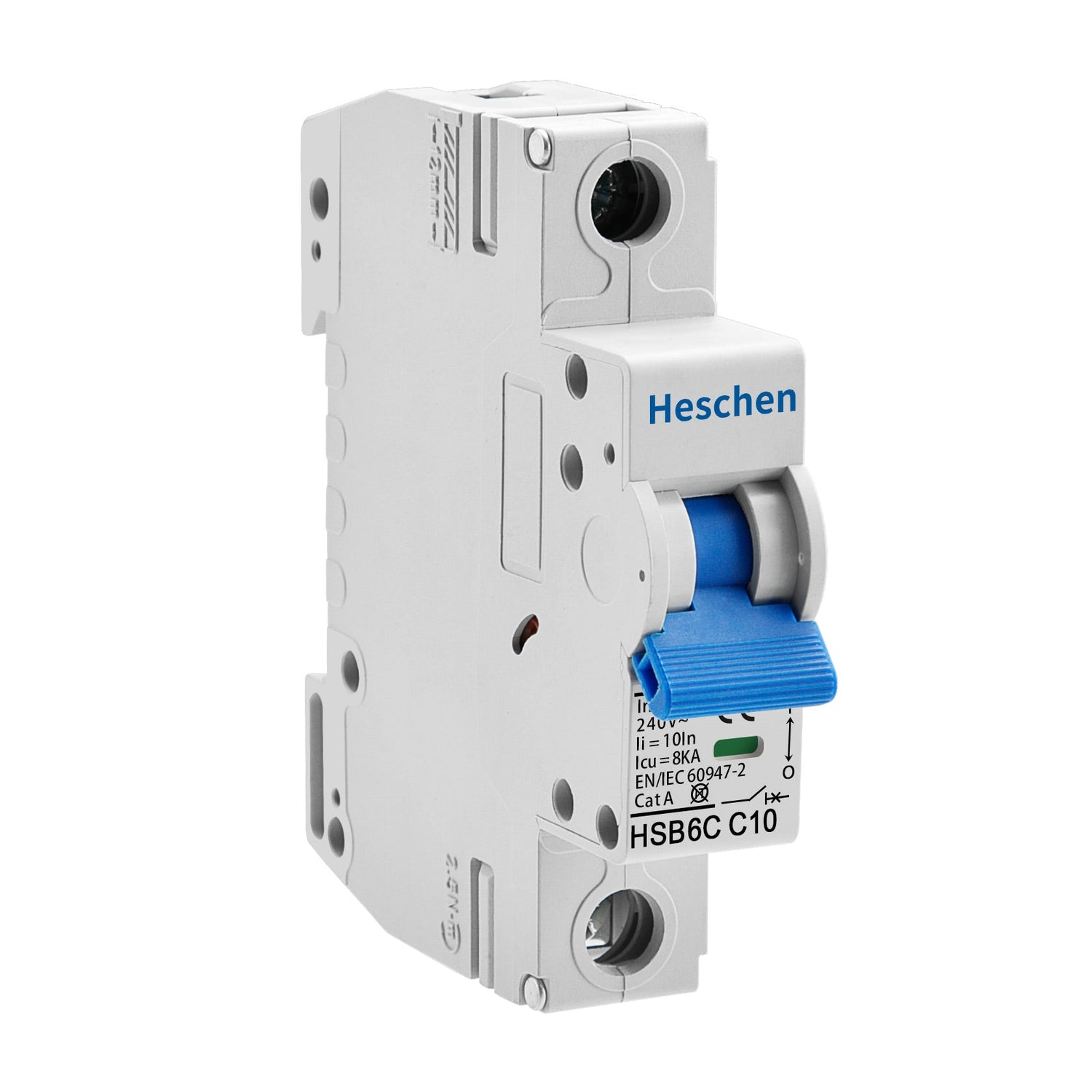 Heschen Miniatur-Schutzschalter HSB6C, 10 Ampere Strom, 1-polig, Typ C, 6kA Ausschaltvermögen, DIN-Schienenmontage