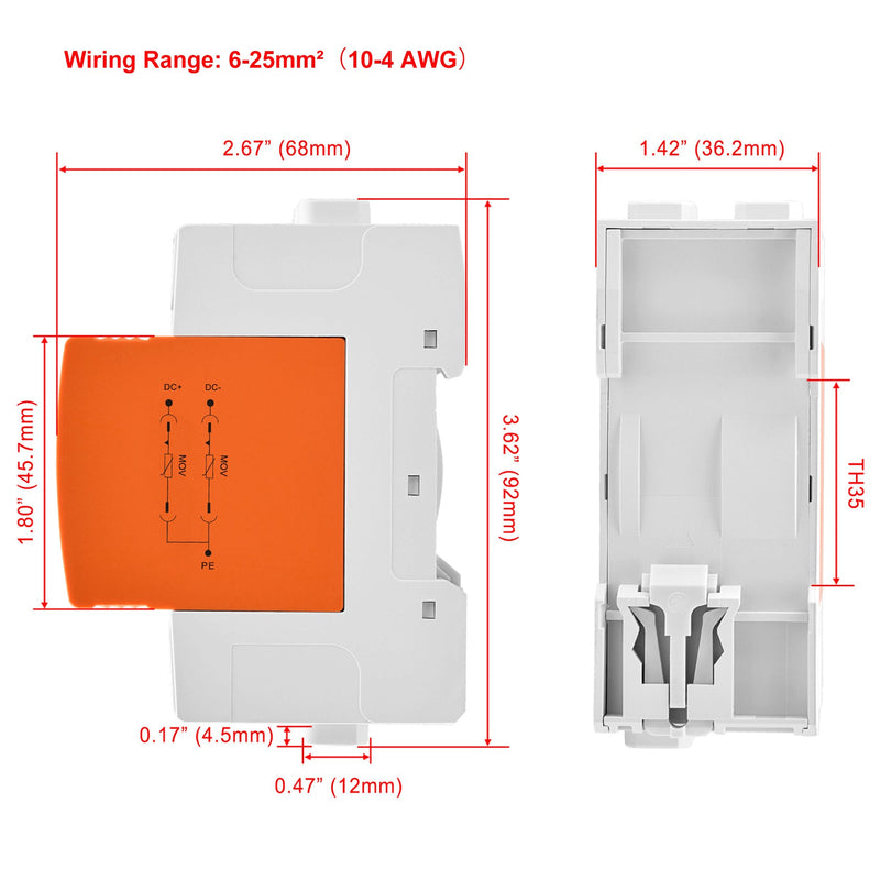 Heschen Surge Protective Device for PV, LYD1-PV1000, 2P 1000VDC 20KA, 35mm DIN Rail Mounting