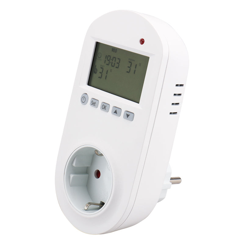 Heschen Plug in Thermostat WG02TPR,7 day programmable,LCD Digital Display,Heating & Cooling Outlet,3600W