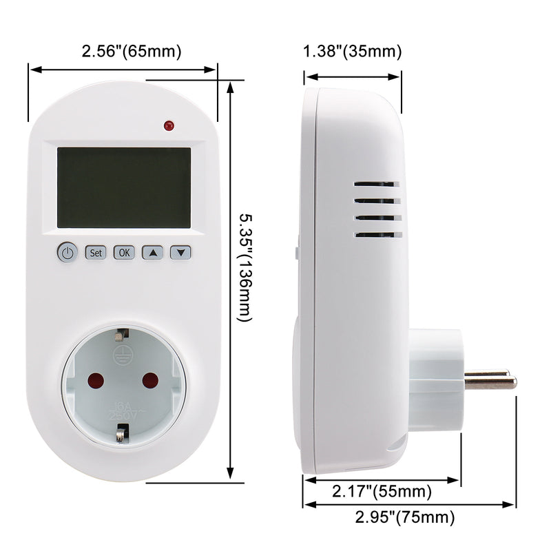 Heschen Plug in Thermostat WG02TPR,7 day programmable,LCD Digital Display,Heating & Cooling Outlet,3600W
