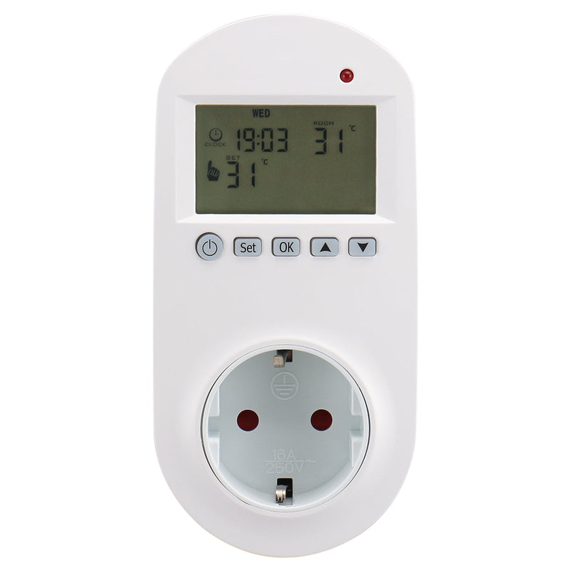 Heschen Plug in Thermostat WG02TPR,7 day programmable,LCD Digital Display,Heating & Cooling Outlet,3600W
