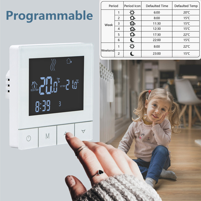 Heschen Programmable Touch Thermostat WG356,AC230V 3A,Black