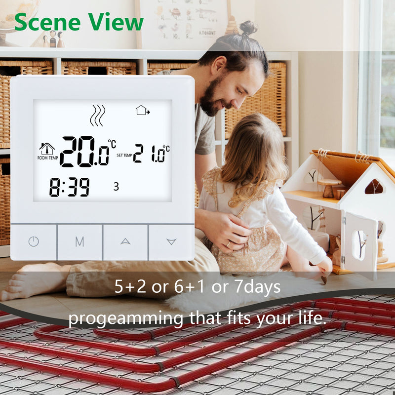 Heschen Programmable Touch Thermostat WG356,AC230V 3A,White