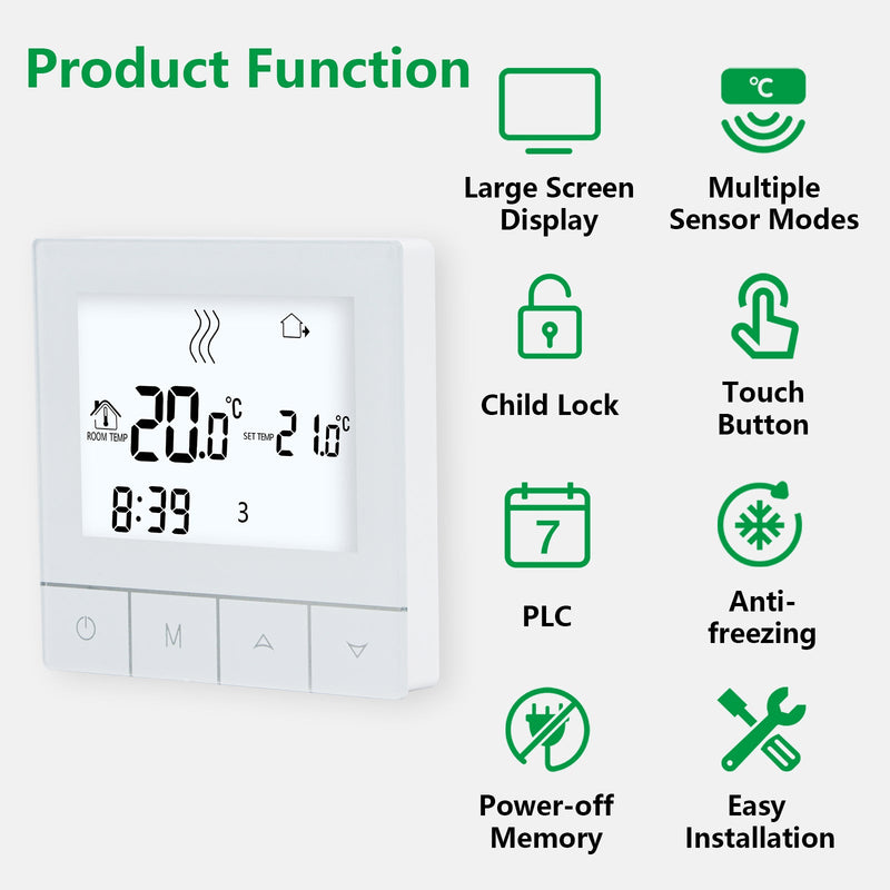 Heschen Programmable Touch Thermostat WG356,AC230V 3A,White