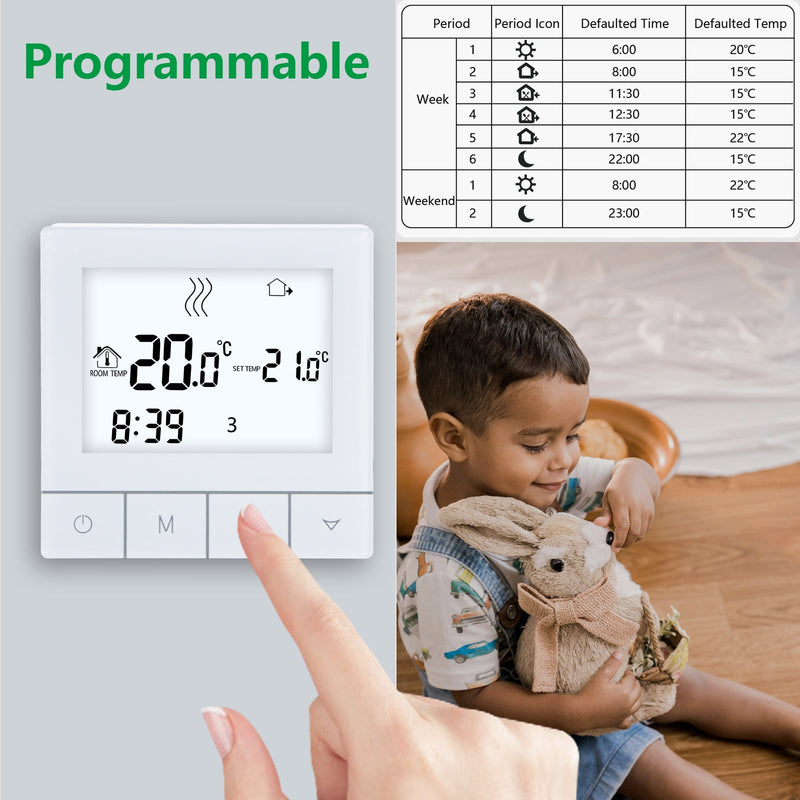 Heschen Programmable Touch Thermostat WG356,AC230V 3A,White