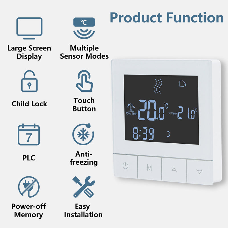 Heschen Programmable Touch Thermostat WG356,AC230V 3A,Black