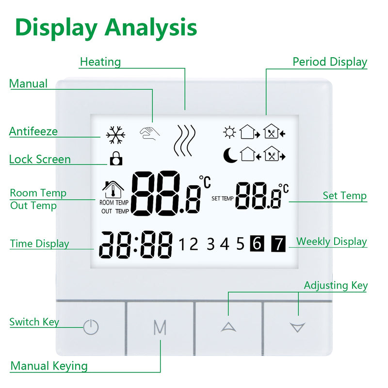 Heschen Programmable Touch Thermostat WG356,AC230V 3A,White