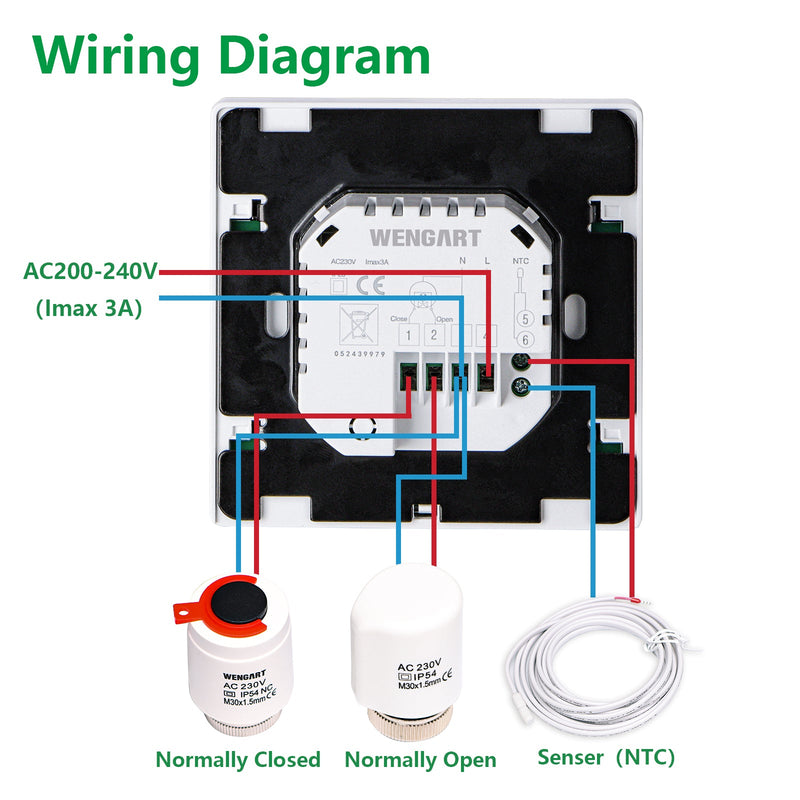 Heschen Programmable Touch Thermostat WG356,AC230V 3A,White