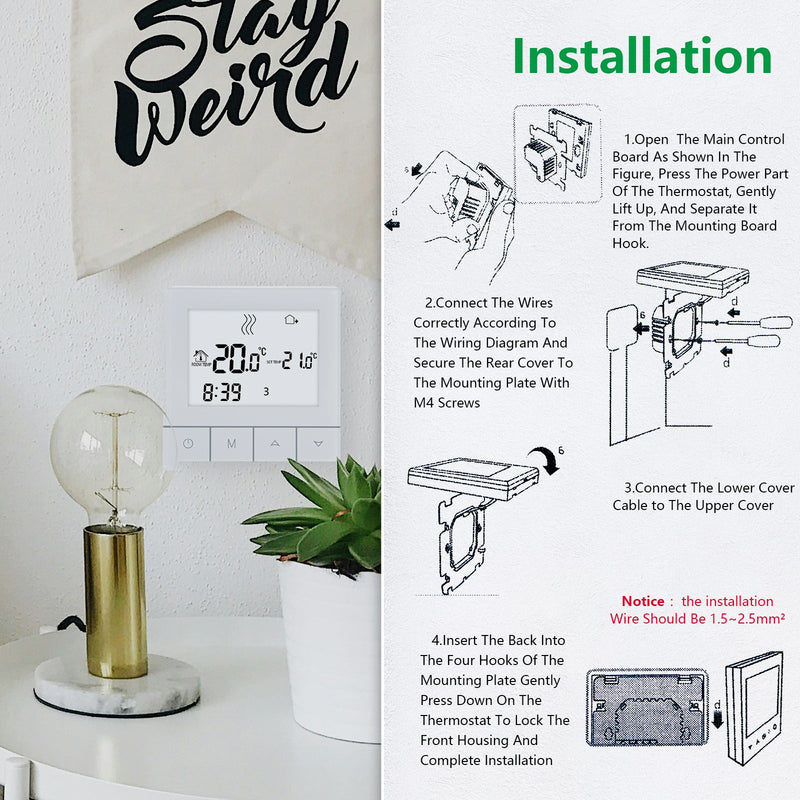 Heschen Programmable Touch Thermostat WG356,AC230V 3A,White