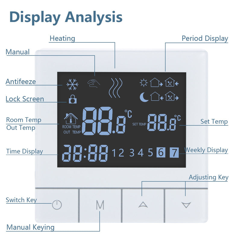 Heschen Programmable Touch Thermostat WG356,AC230V 3A,Black