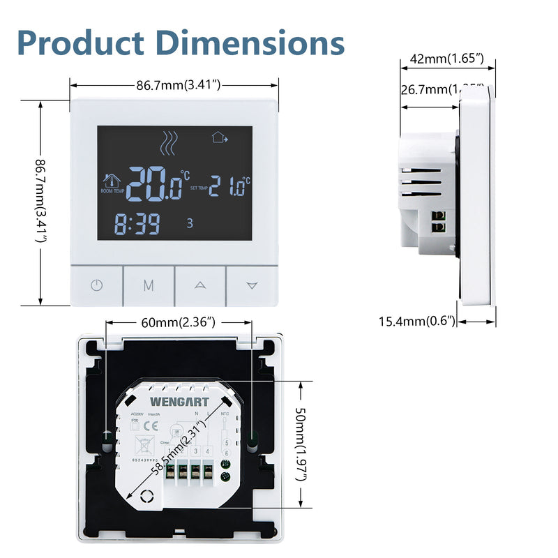 Heschen Programmable Touch Thermostat WG356,AC230V 3A,Black