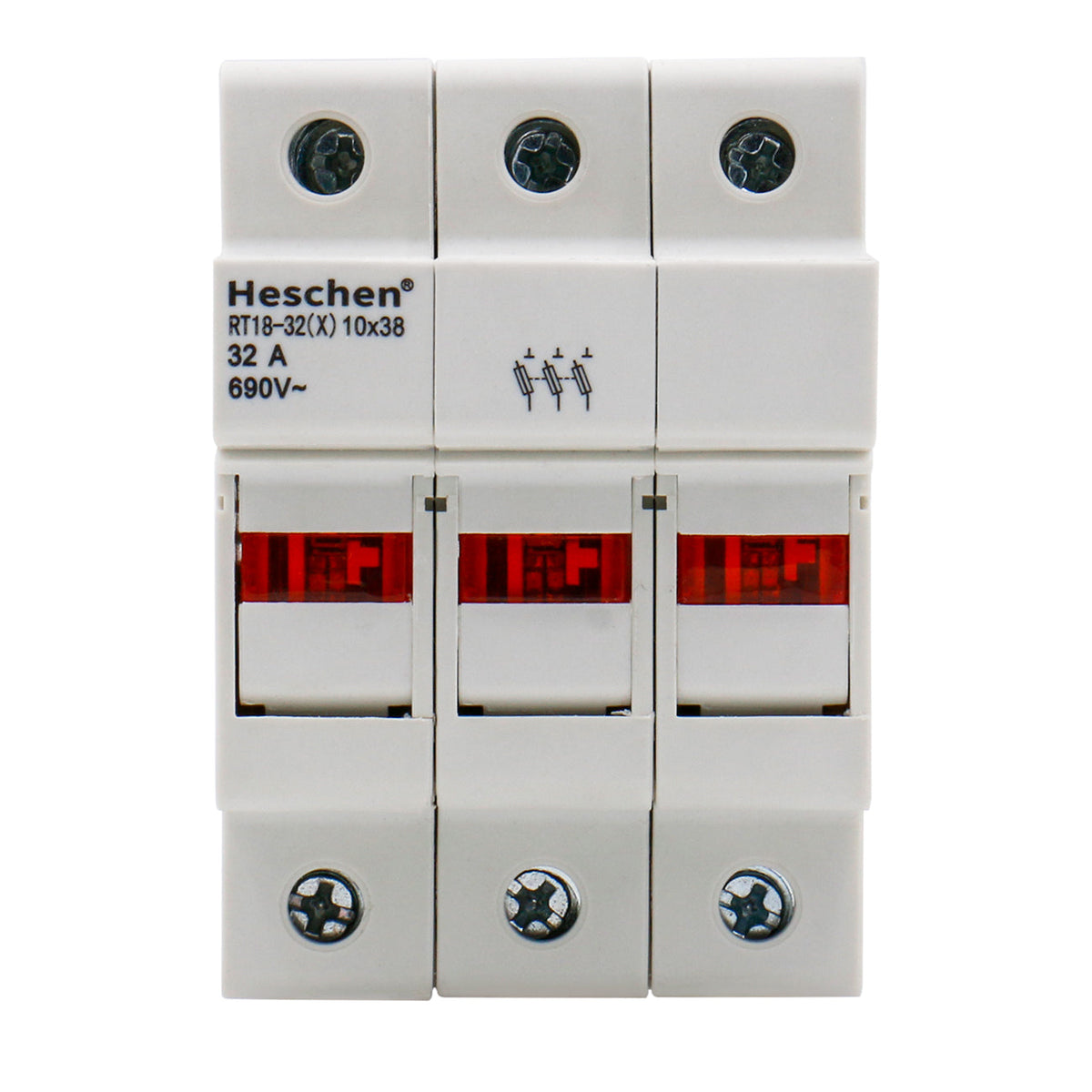 Cylindrical Fuse Holder Base RT18-32(X) 32A AC690V 3 Pole DIN Rail Mounting for 10 x 38mm Fuse CE UL Listed