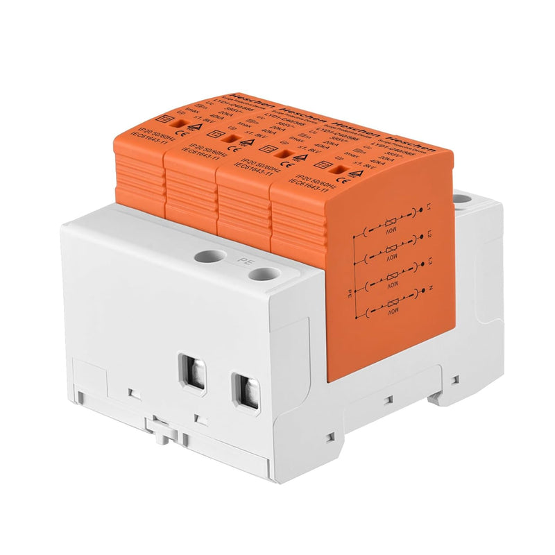 Heschen Surge Protective Device, LYD1-C40/385, 4P 385V 20KA, Fire-Proof, Low-Voltage Arrester, 35mm DIN Rail Mounting