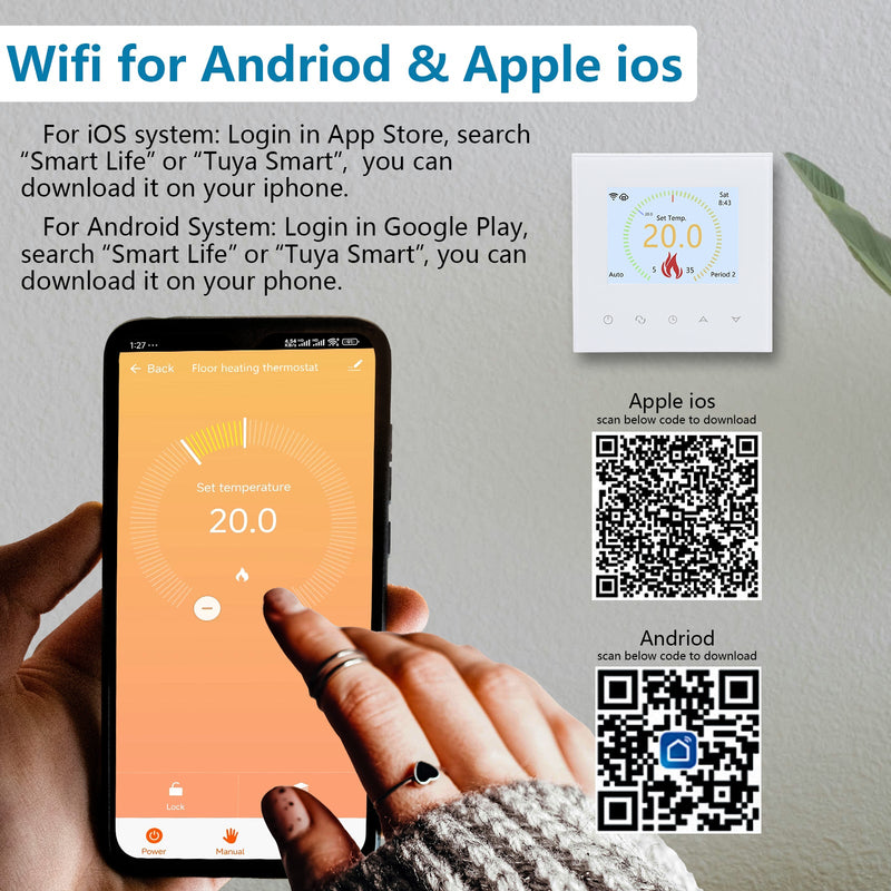 Heschen WiFi Thermostat WG380,AC230V 3A 6 Languages Optional,White