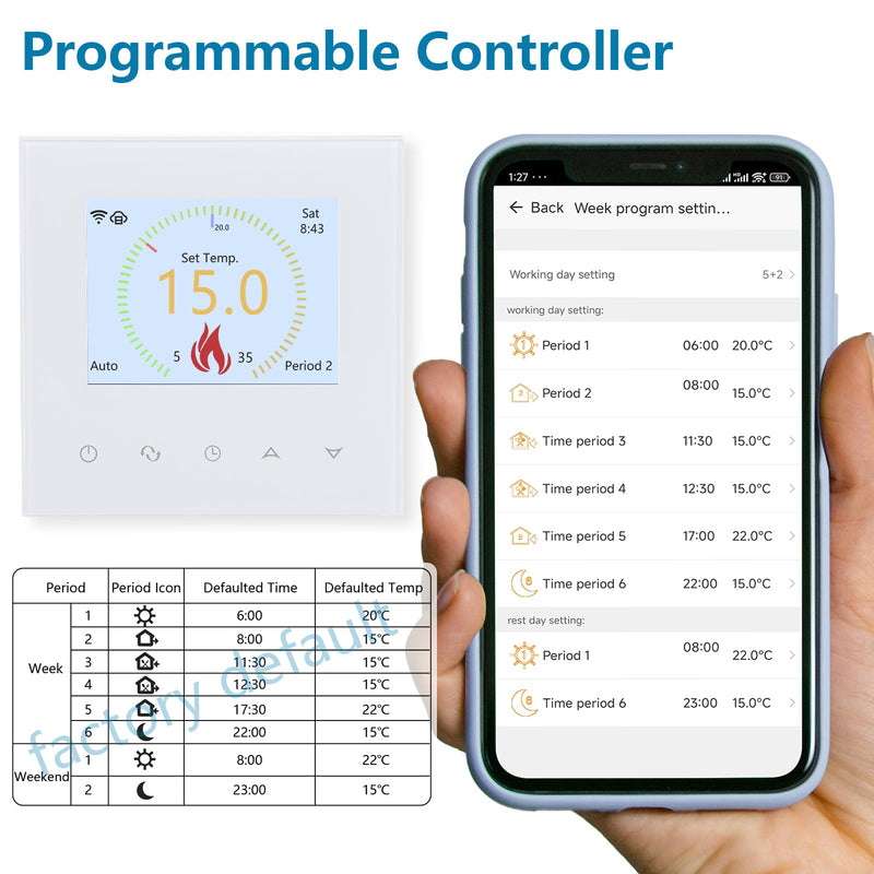 Heschen WiFi Thermostat WG380,AC230V 3A 6 Languages Optional,White