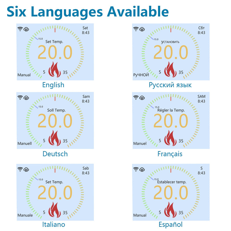 Heschen WiFi Thermostat WG380,AC230V 3A 6 Languages Optional,White