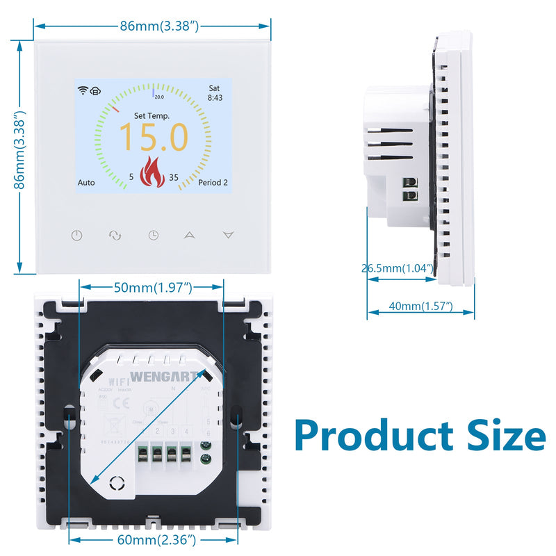 Heschen WiFi Thermostat WG380,AC230V 3A 6 Languages Optional,White