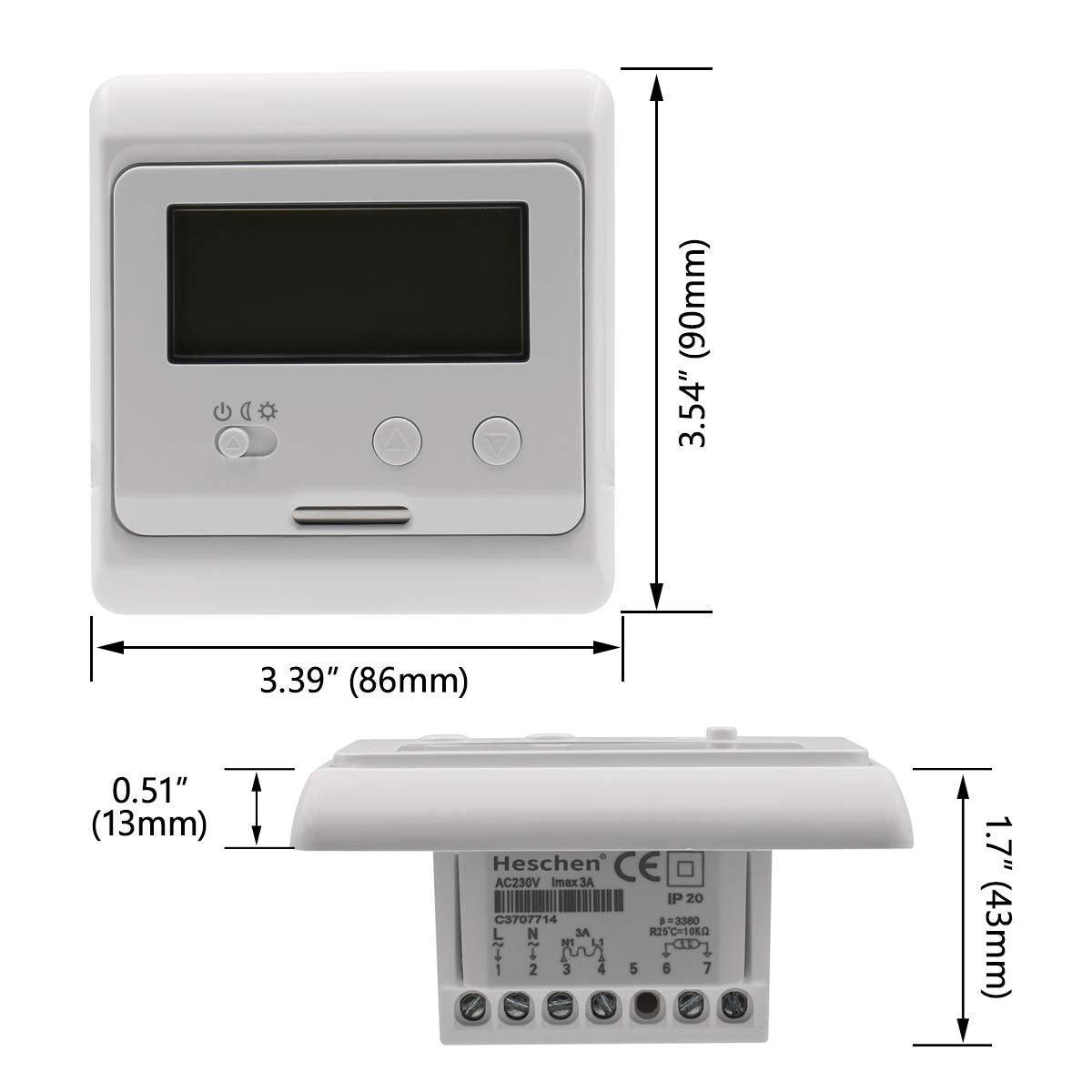 Heschen LCD Digital Radiant Floor Heating Thermostats Controller AC 220V/230V 3Amp with Floor Sensor Probe Mechanical Underfloor Heating Thermostats