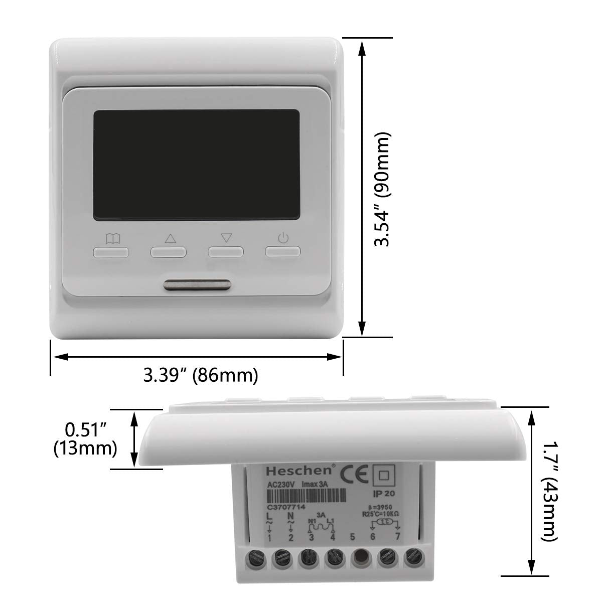 Heschen LCD Digital Weekly Programming Thermostat 230VAC 3 Amp for Radiant Floor Heating Thermostats Controller HS-E806