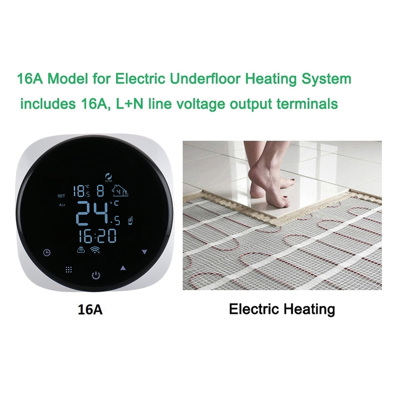 Heschen Programmable Thermostats for Home WG316,AC90-240V 16A Touch Screen Digital LCD Display 7-day Programmable for Electric Underfloor Heating with 3m Probe Sensor