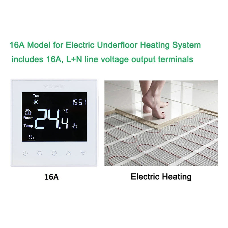 Heschen Room Thermostat WG505, LCD Digital Display, Touch Buttons, Weekly Programming,16A,Suitable for Electric Heating Equipment, with 3m external probe,Black