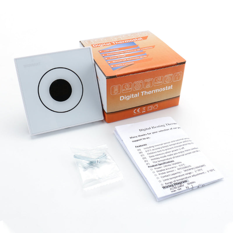 Heschen Room Thermostat WG502, 16A, for Electric Heating Equipment, with 3m external probe, Sliding Temperature Setting, White