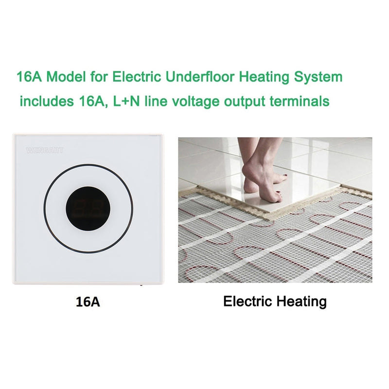 Heschen Room Thermostat WG502, 16A, for Electric Heating Equipment, with 3m external probe, Sliding Temperature Setting, White