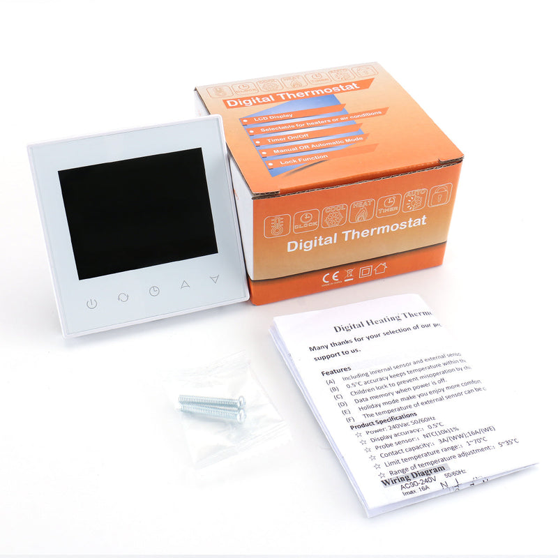 Heschen Room Thermostat WG505, LCD Digital Display, Touch Buttons, Weekly Programming,16A,Suitable for Electric Heating Equipment, with 3m external probe,Black