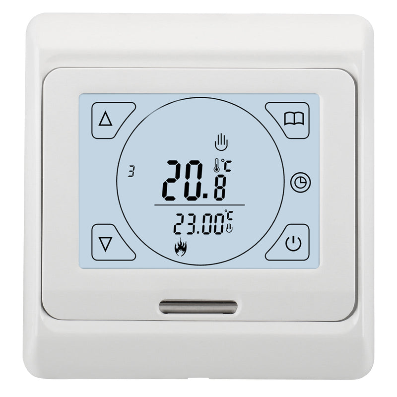 Heschen Room Thermostat WG809, LCD Digital Display, Touch Buttons, Weekly Programming,16A,Suitable for Electric Heating Equipment, with 3m external probe,White