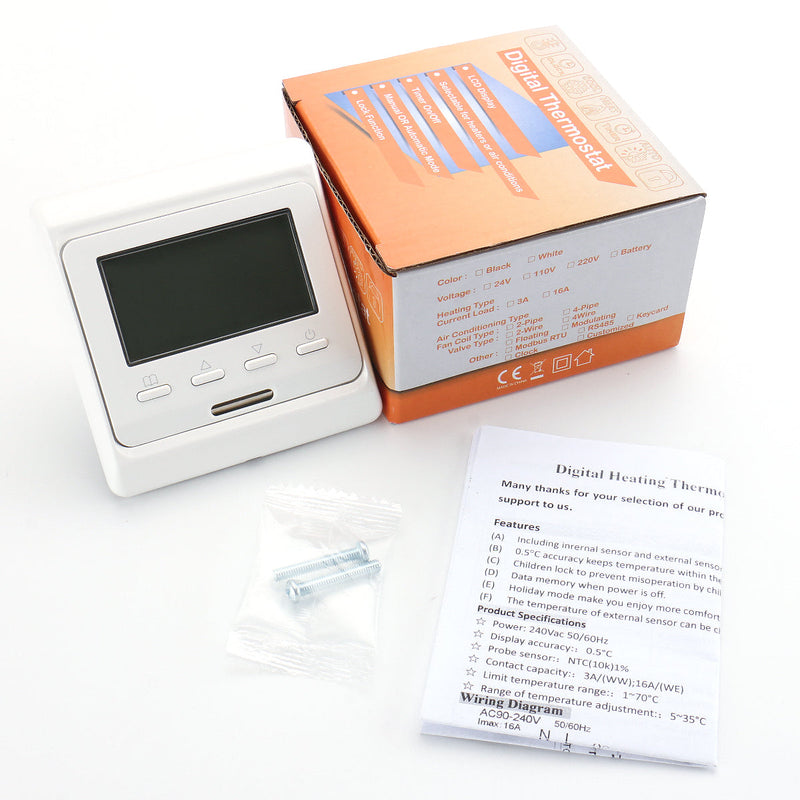 Heschen Room Thermostat WG806, LCD Digital Display, Weekly Programming,16A,Suitable for Electric Heating System, with 3m External Probe, White