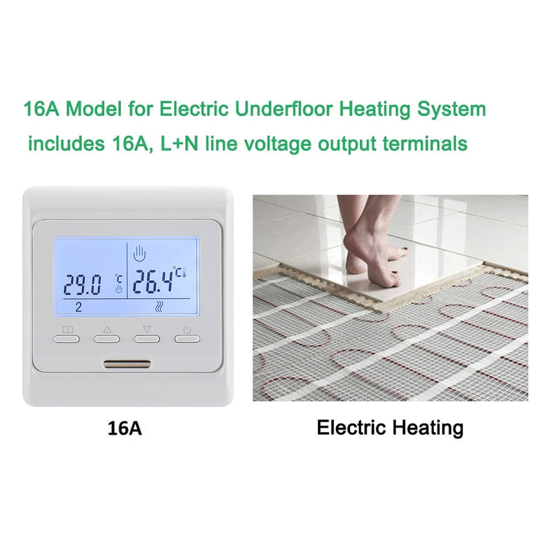 Heschen Room Thermostat WG806, LCD Digital Display, Weekly Programming,16A,Suitable for Electric Heating System, with 3m External Probe, White