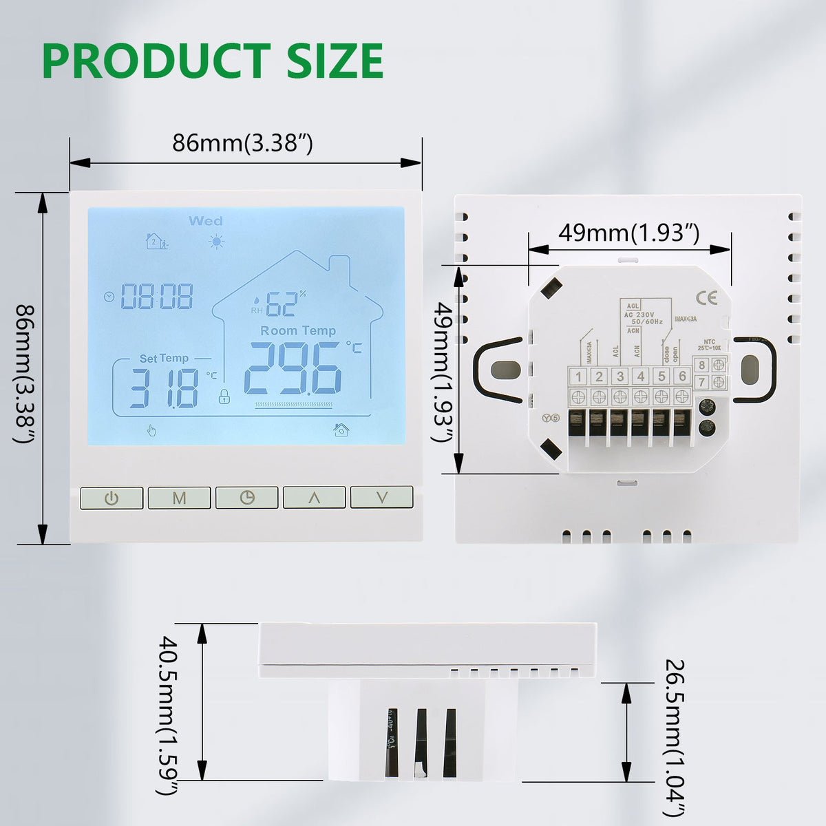 Heschen Home Thermostat WG905, programmierbar, für Wassererwärmung mit Feuchtigkeitsanzeige
