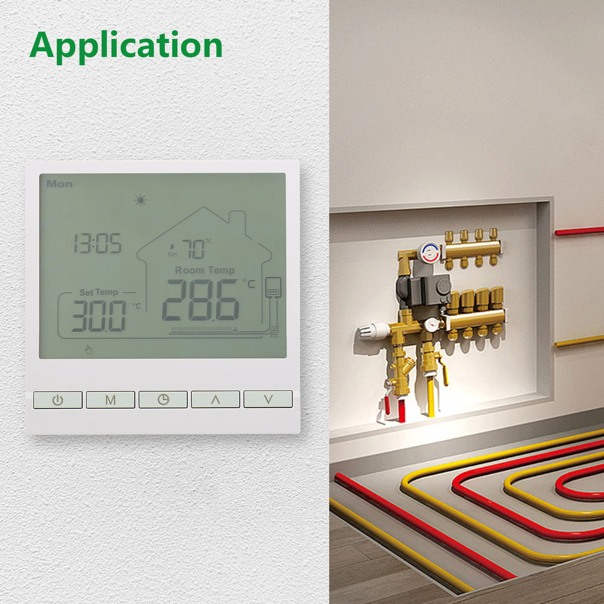 Heschen Home Thermostat WG905, programmierbar, für Wassererwärmung mit Feuchtigkeitsanzeige